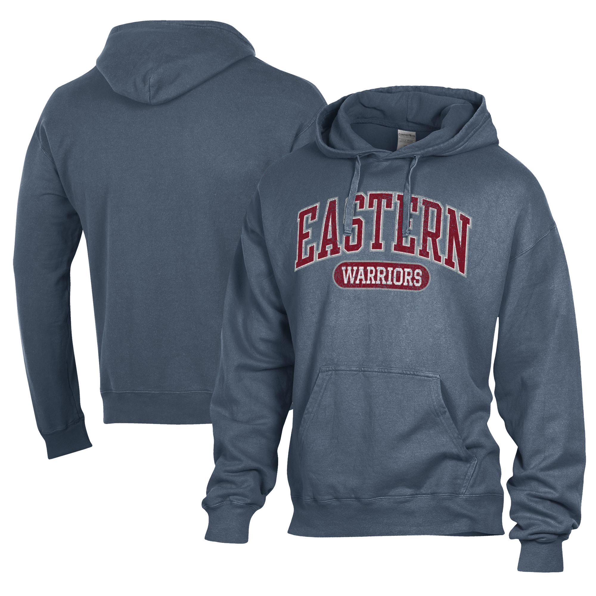 Men's Comfort Wash  Navy Eastern Connecticut State Warriors Lightweight Fleece Pullover Hoodie