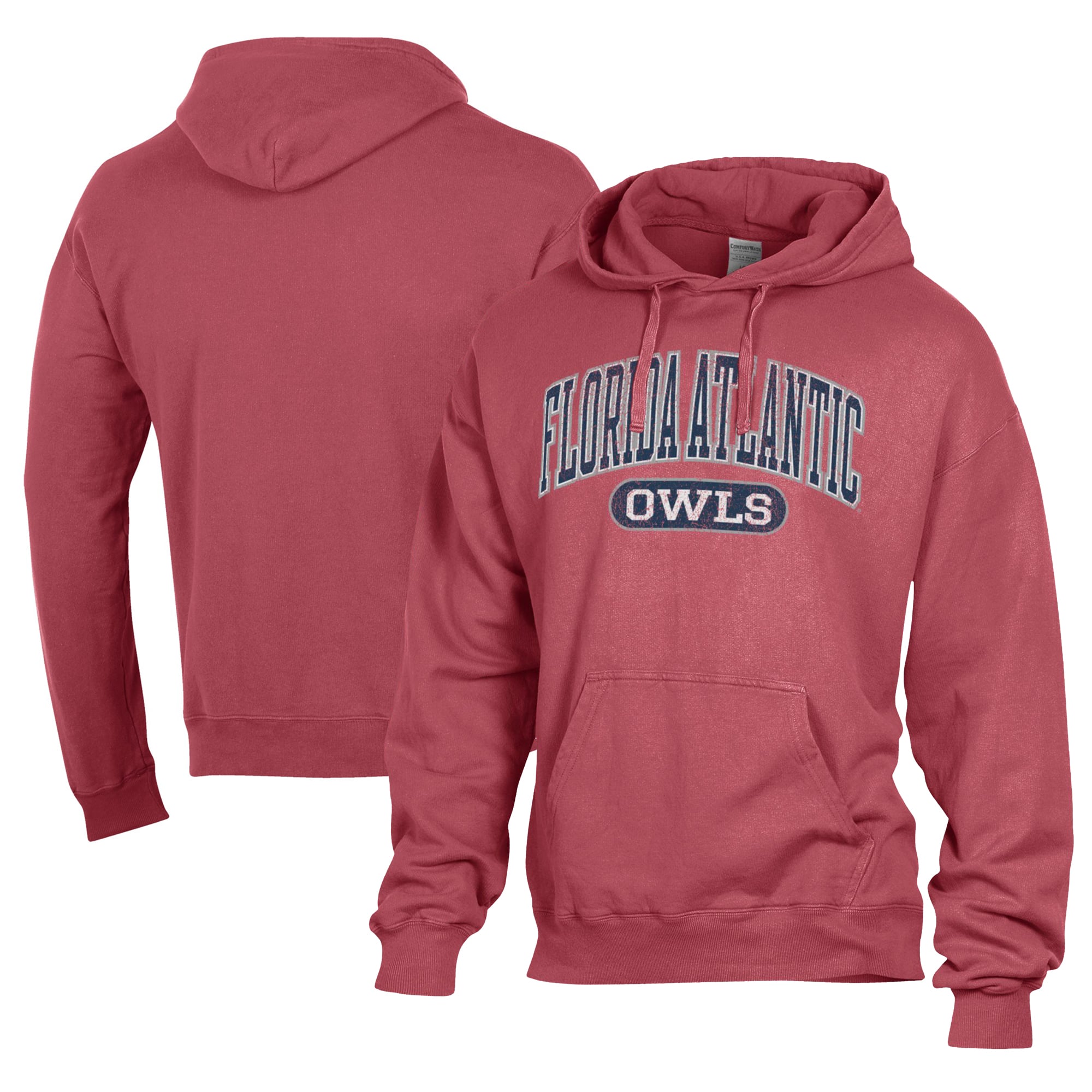 Men's Comfort Wash  Red Florida Atlantic Owls Lightweight Fleece Pullover Hoodie