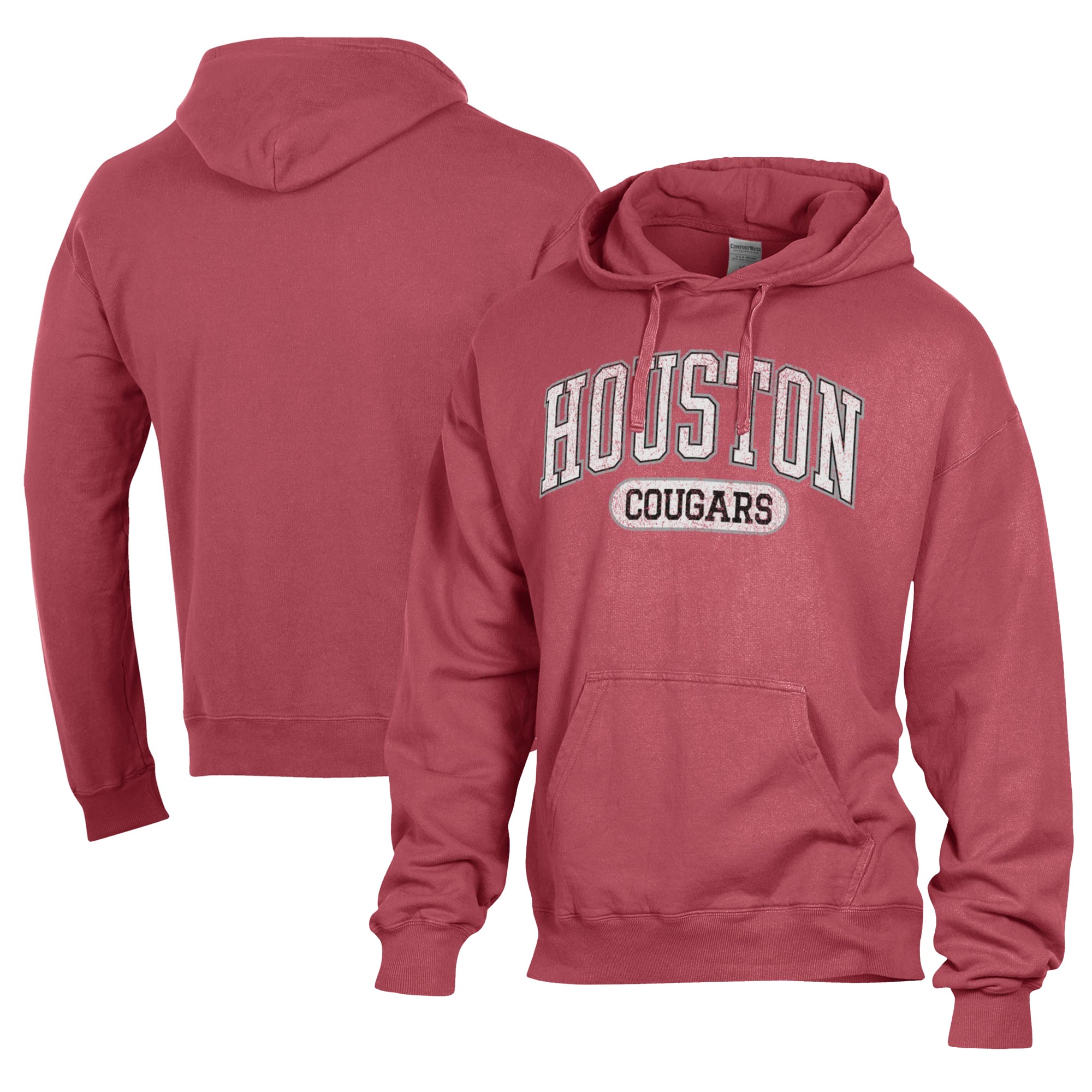 Men's Comfort Wash  Red Houston Cougars Lightweight Fleece Pullover Hoodie