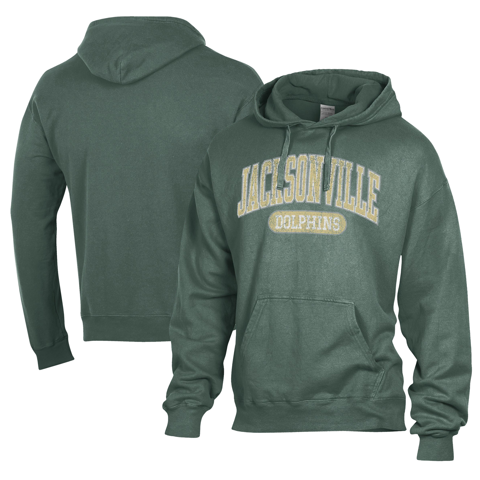 Men's Comfort Wash  Green JU Dolphins Lightweight Fleece Pullover Hoodie