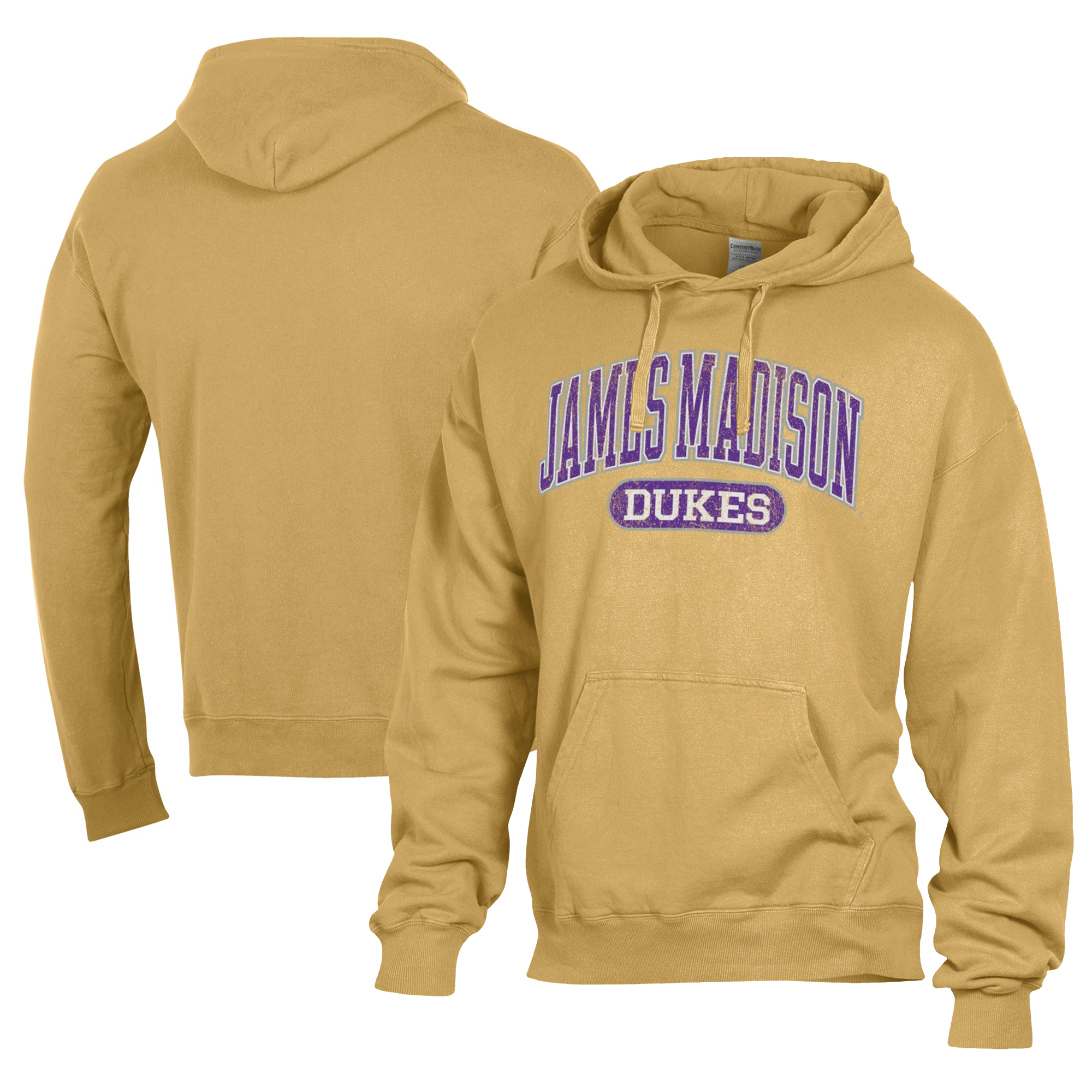 Men's Comfort Wash  Gold James Madison Dukes Lightweight Fleece Pullover Hoodie