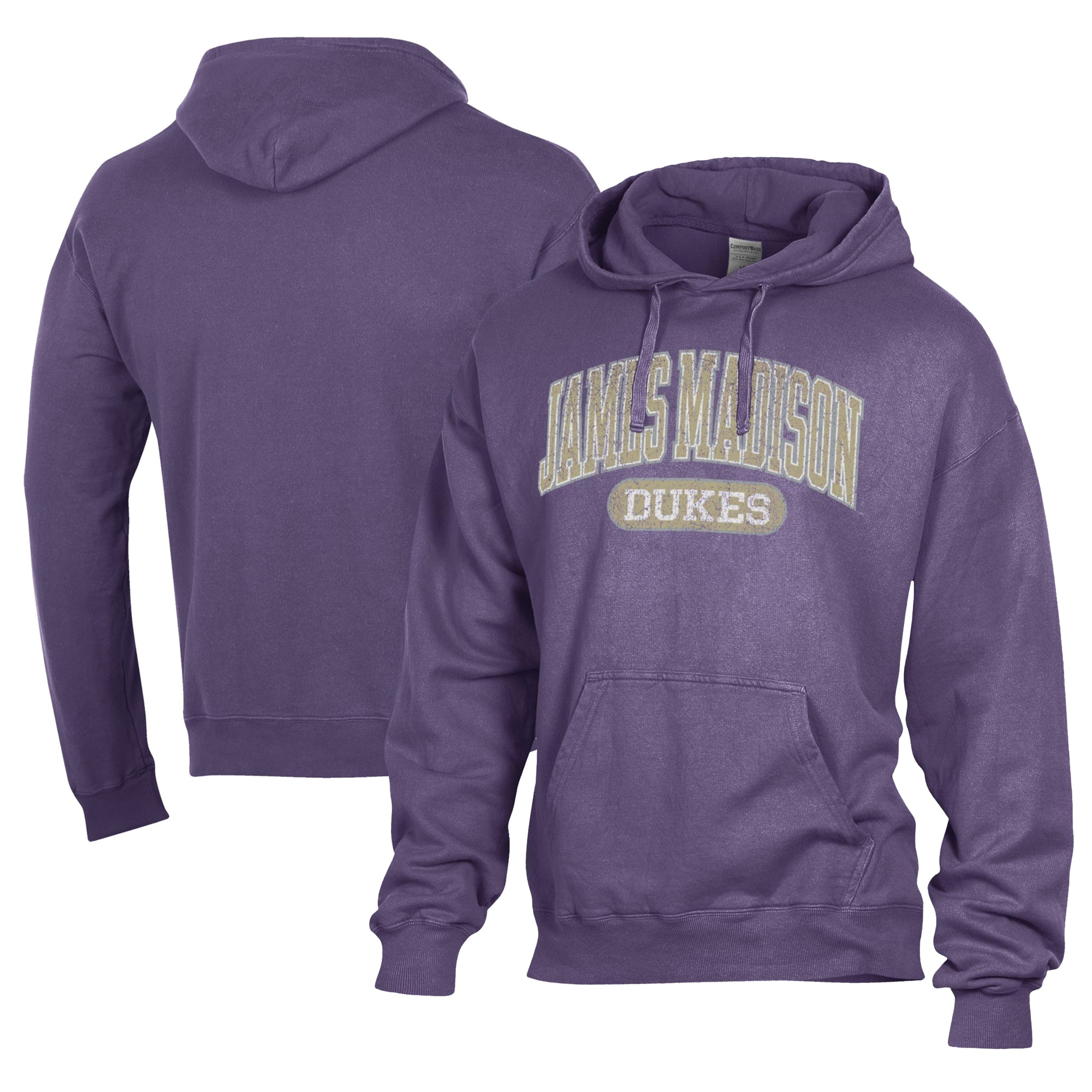Men's Comfort Wash  Purple James Madison Dukes Lightweight Fleece Pullover Hoodie