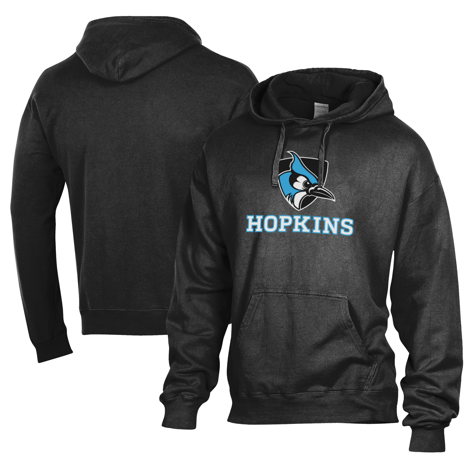 Men's Comfort Wash  Black Johns Hopkins Blue Jays Lightweight Fleece Pullover Hoodie