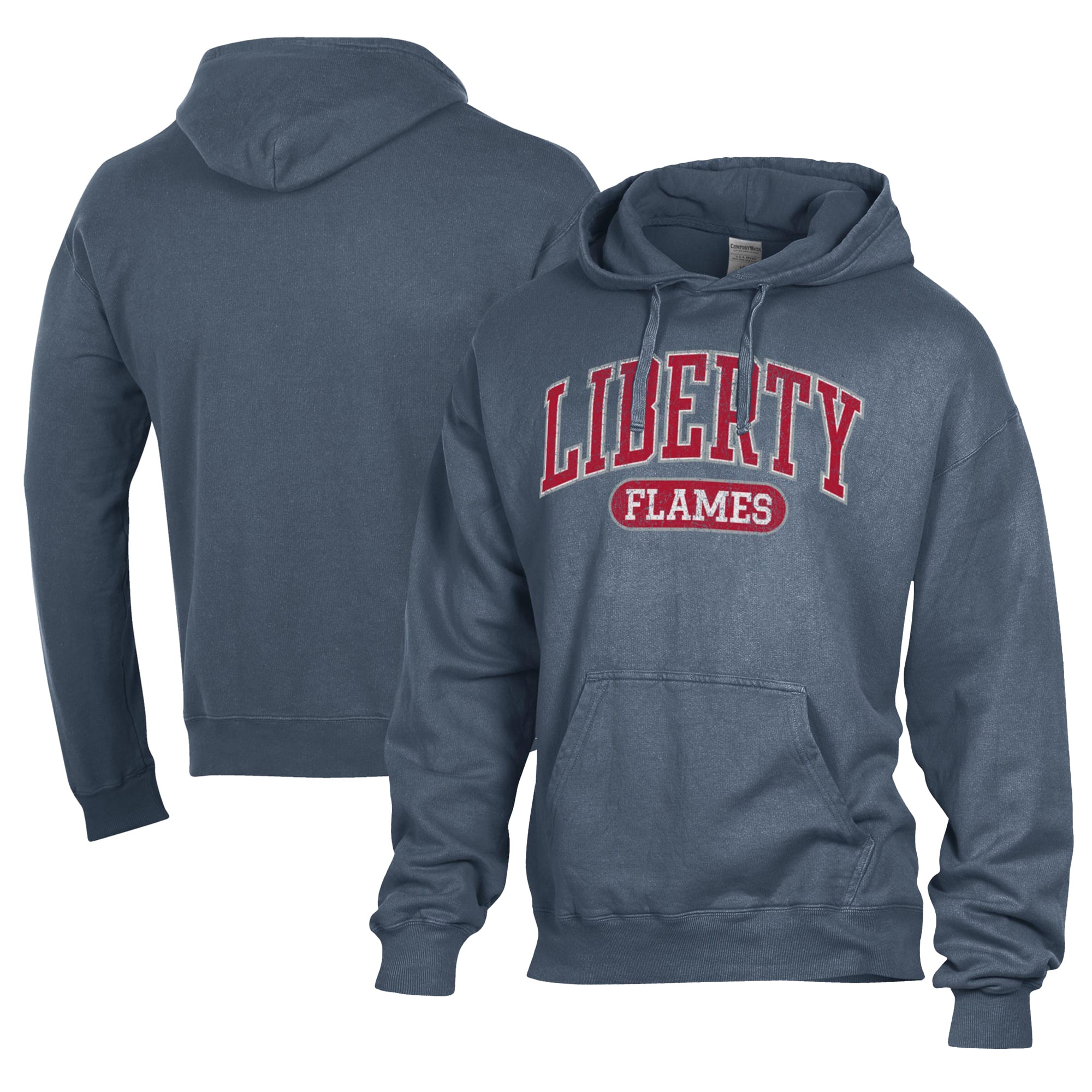 Men's Comfort Wash  Navy Liberty Flames Lightweight Fleece Pullover Hoodie