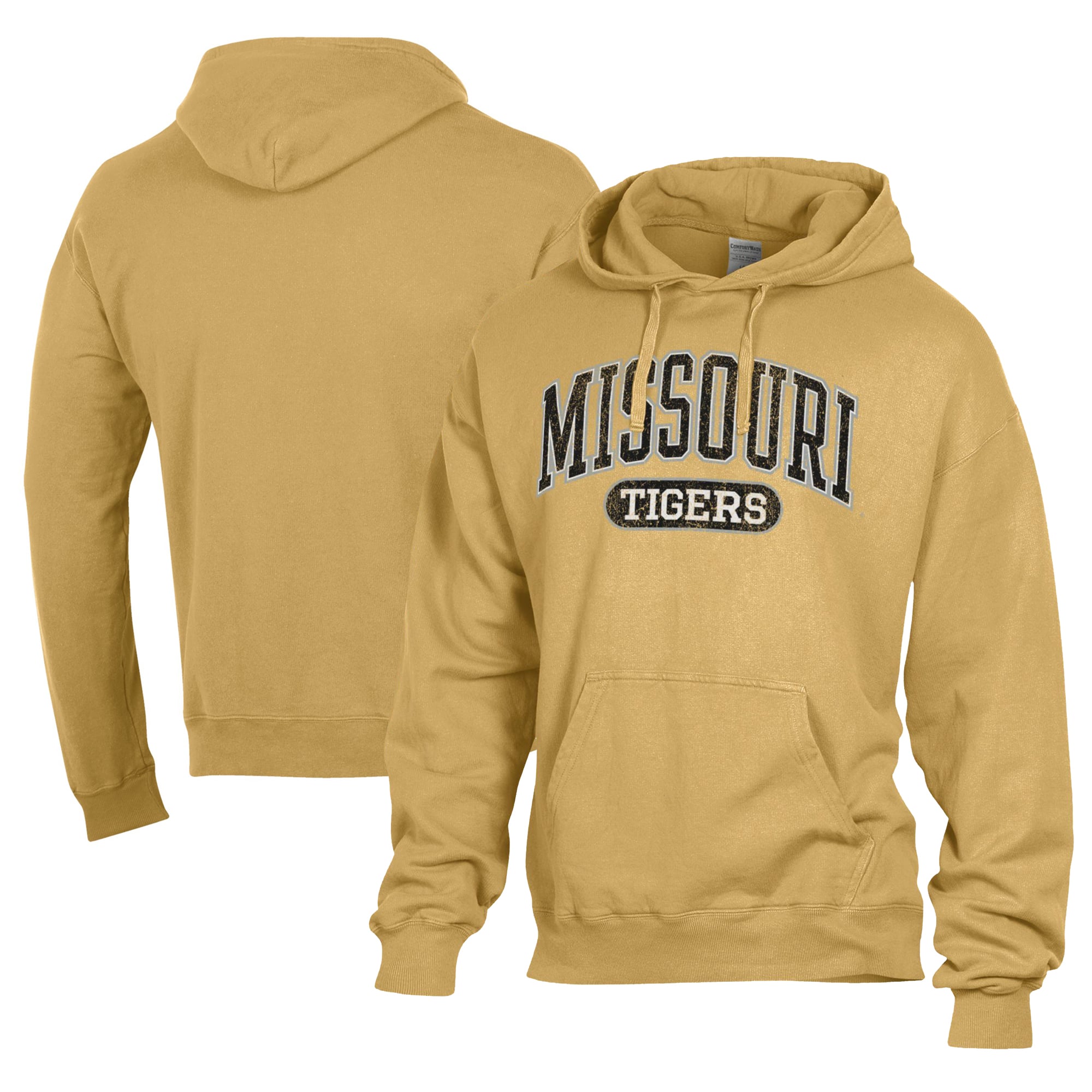 Men's Comfort Wash  Gold Missouri Tigers Lightweight Fleece Pullover Hoodie