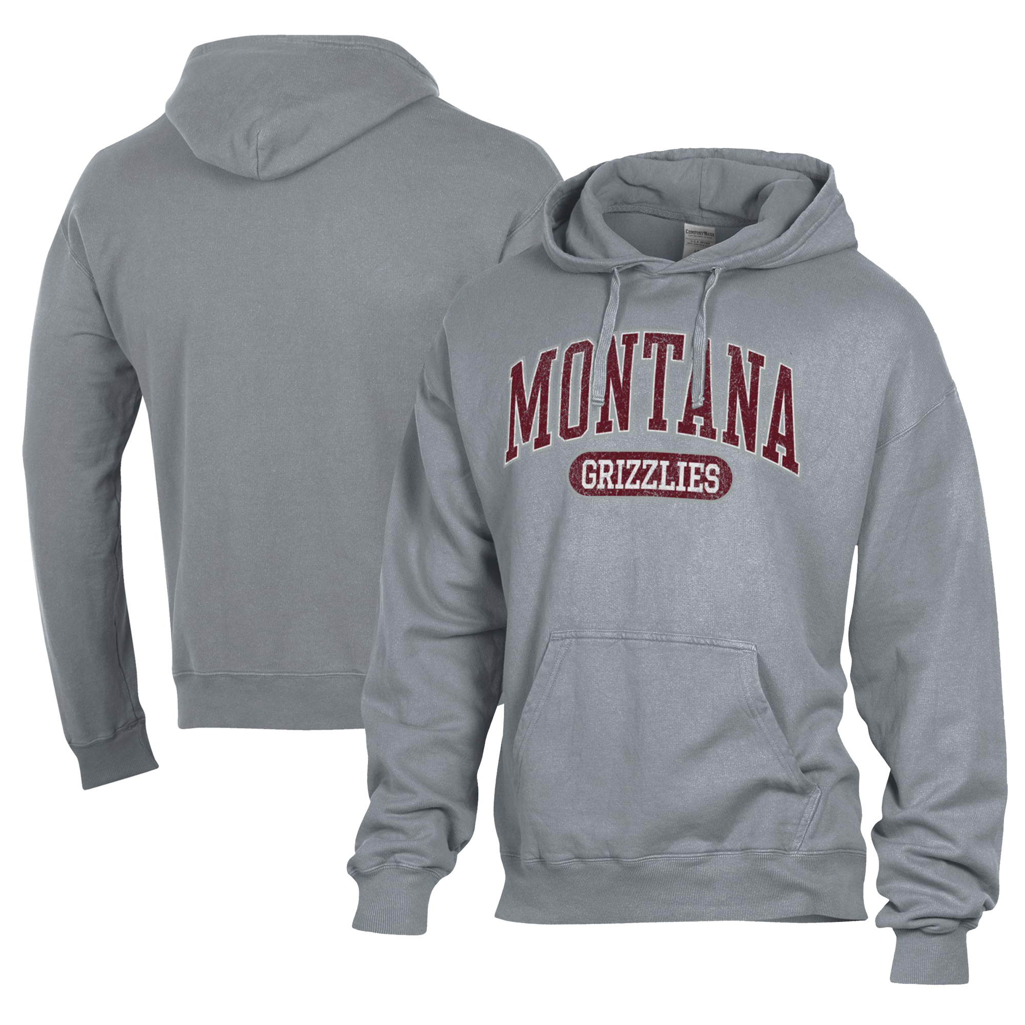 Men's Comfort Wash  Gray Montana Grizzlies Lightweight Fleece Pullover Hoodie