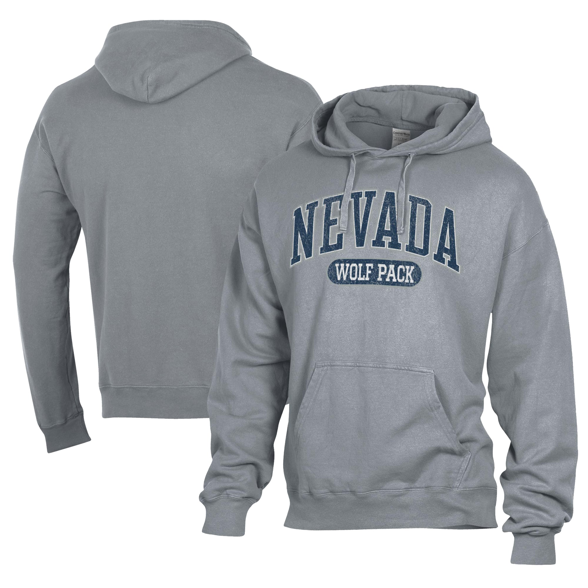 Men's Comfort Wash  Gray Nevada Wolf Pack Lightweight Fleece Pullover Hoodie