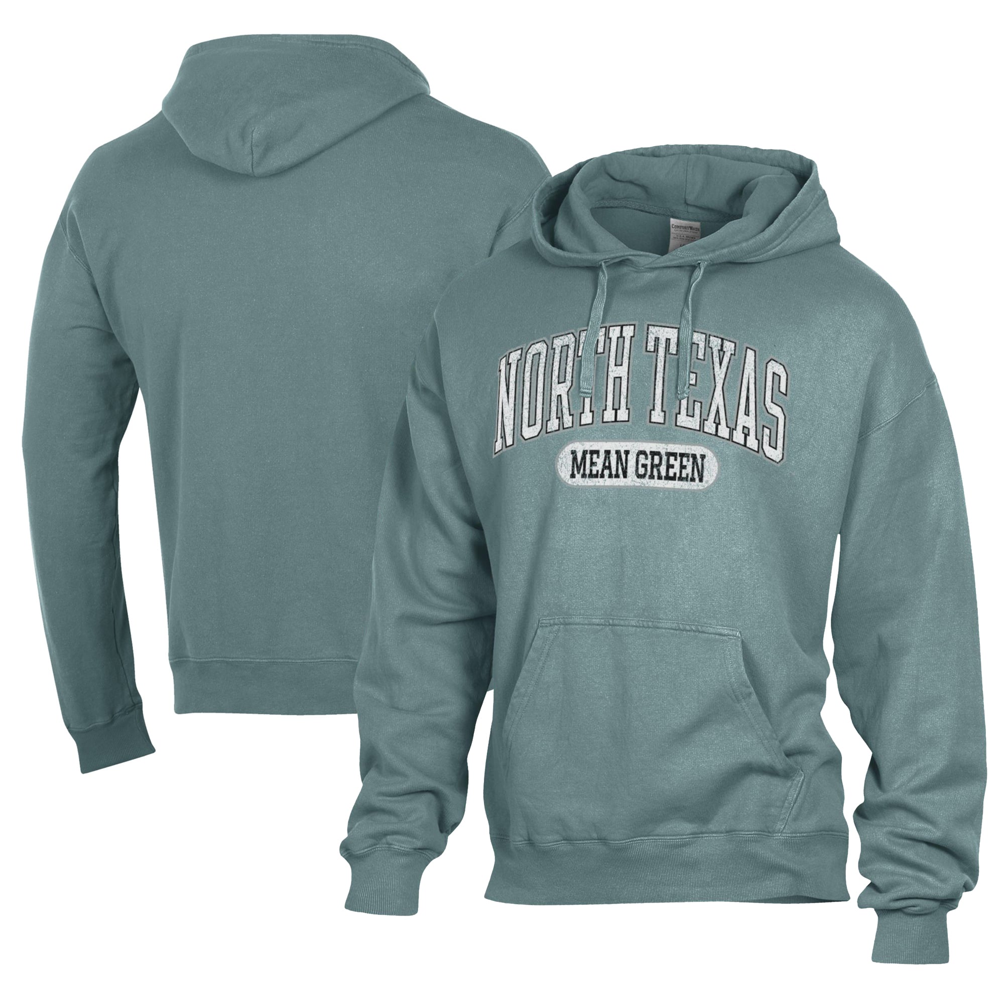 Men's Comfort Wash  Green North Texas Mean Green Lightweight Fleece Pullover Hoodie
