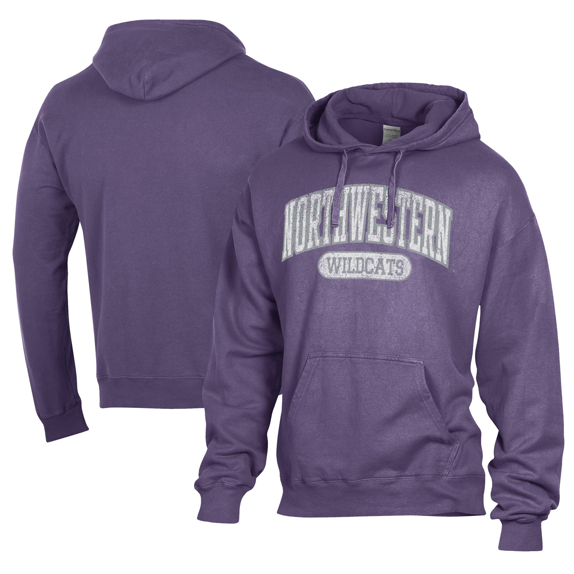 Men's Comfort Wash  Purple Northwestern Wildcats Lightweight Fleece Pullover Hoodie
