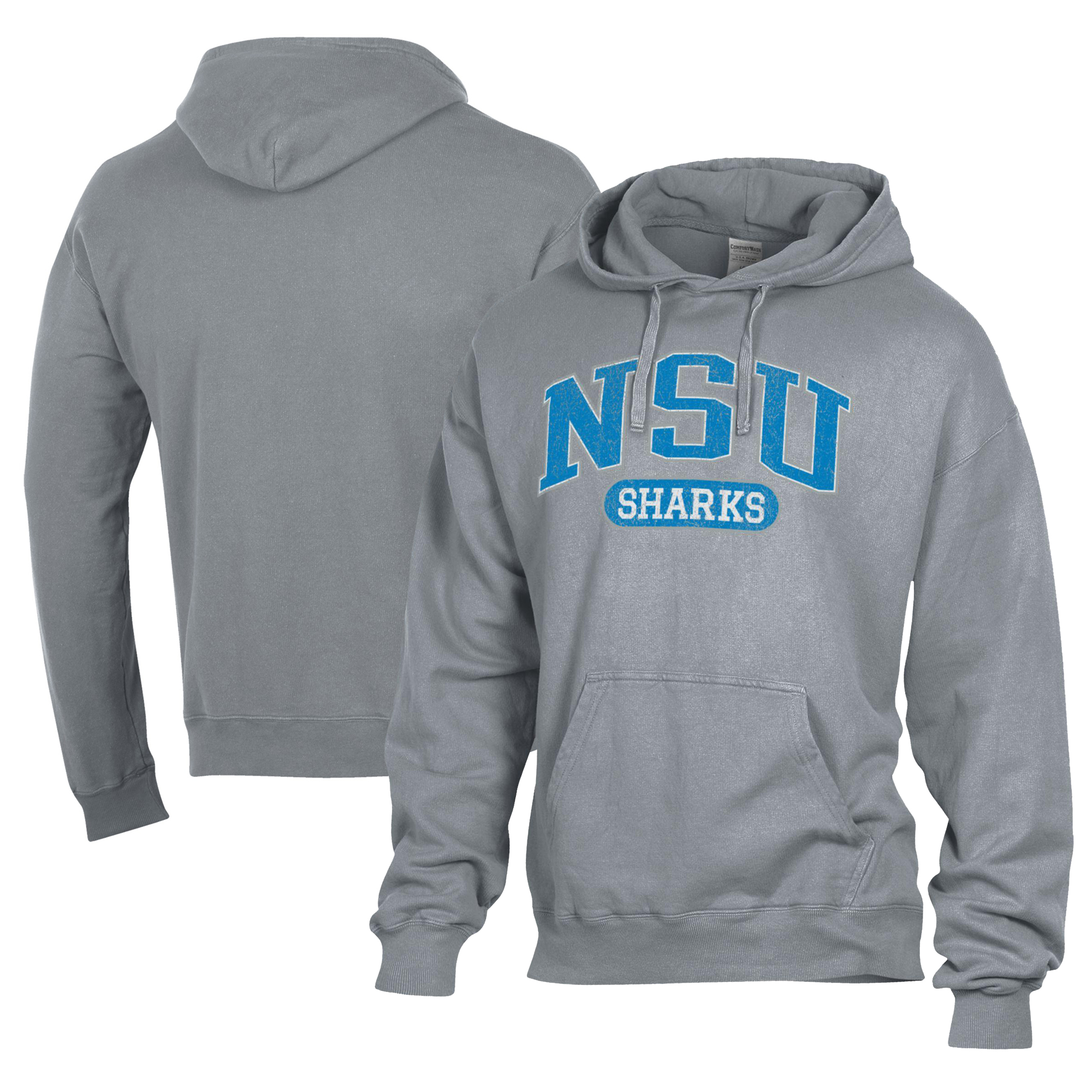 Men's Comfort Wash  Gray Nova Southeastern Sharks Lightweight Fleece Pullover Hoodie