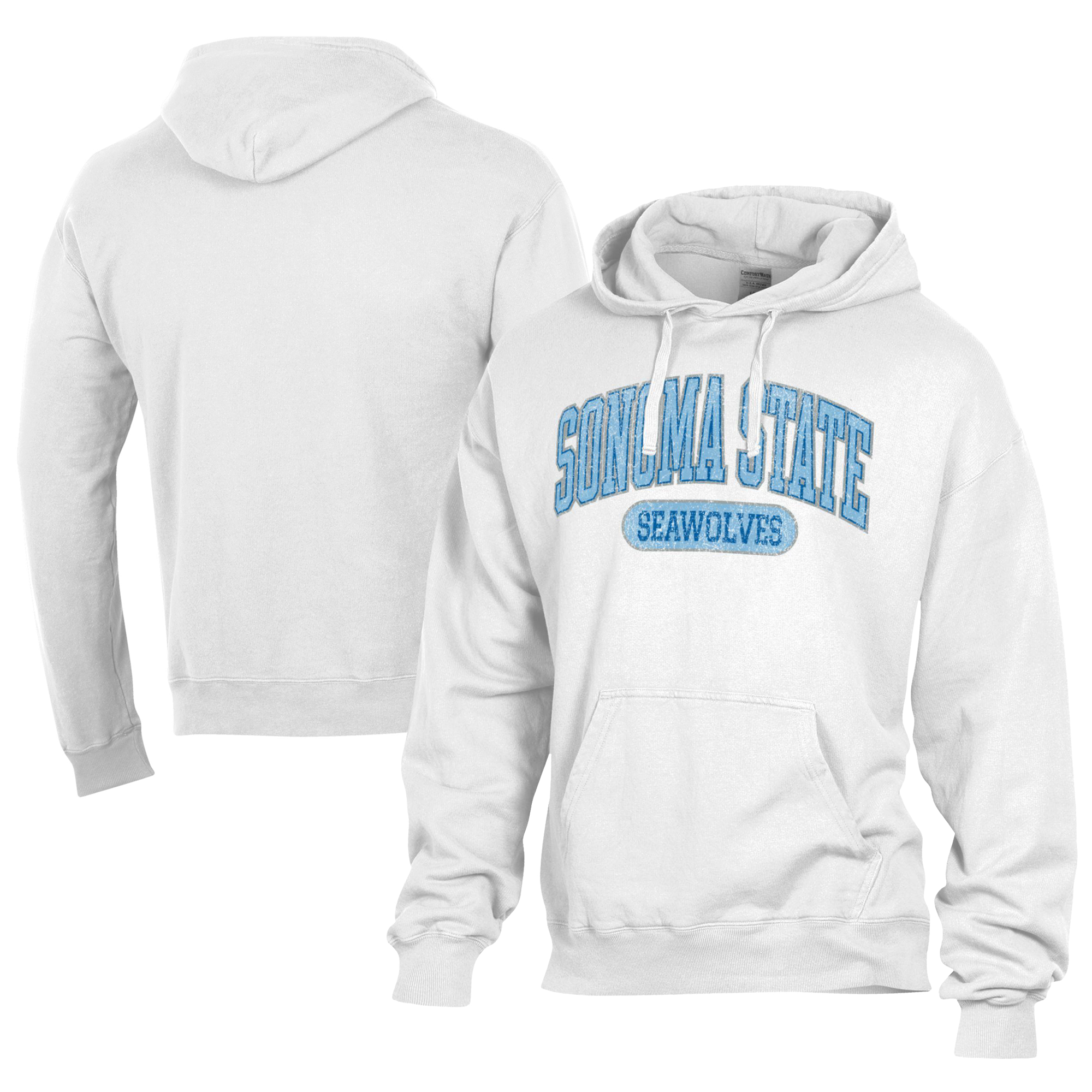 Men's Comfort Wash  White Sonoma State Seawolves Lightweight Fleece Pullover Hoodie