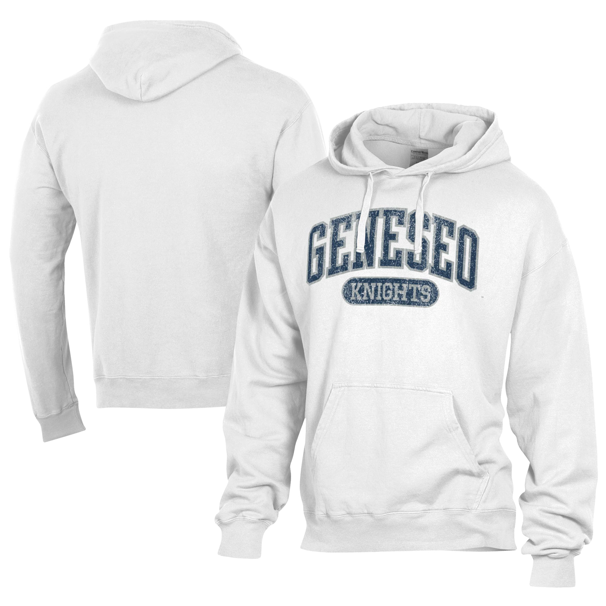 Men's Comfort Wash  White SUNY Geneseo Knights Lightweight Fleece Pullover Hoodie