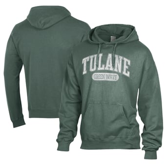 Men's Comfort Wash  Green Tulane Green Wave Lightweight Fleece Pullover Hoodie