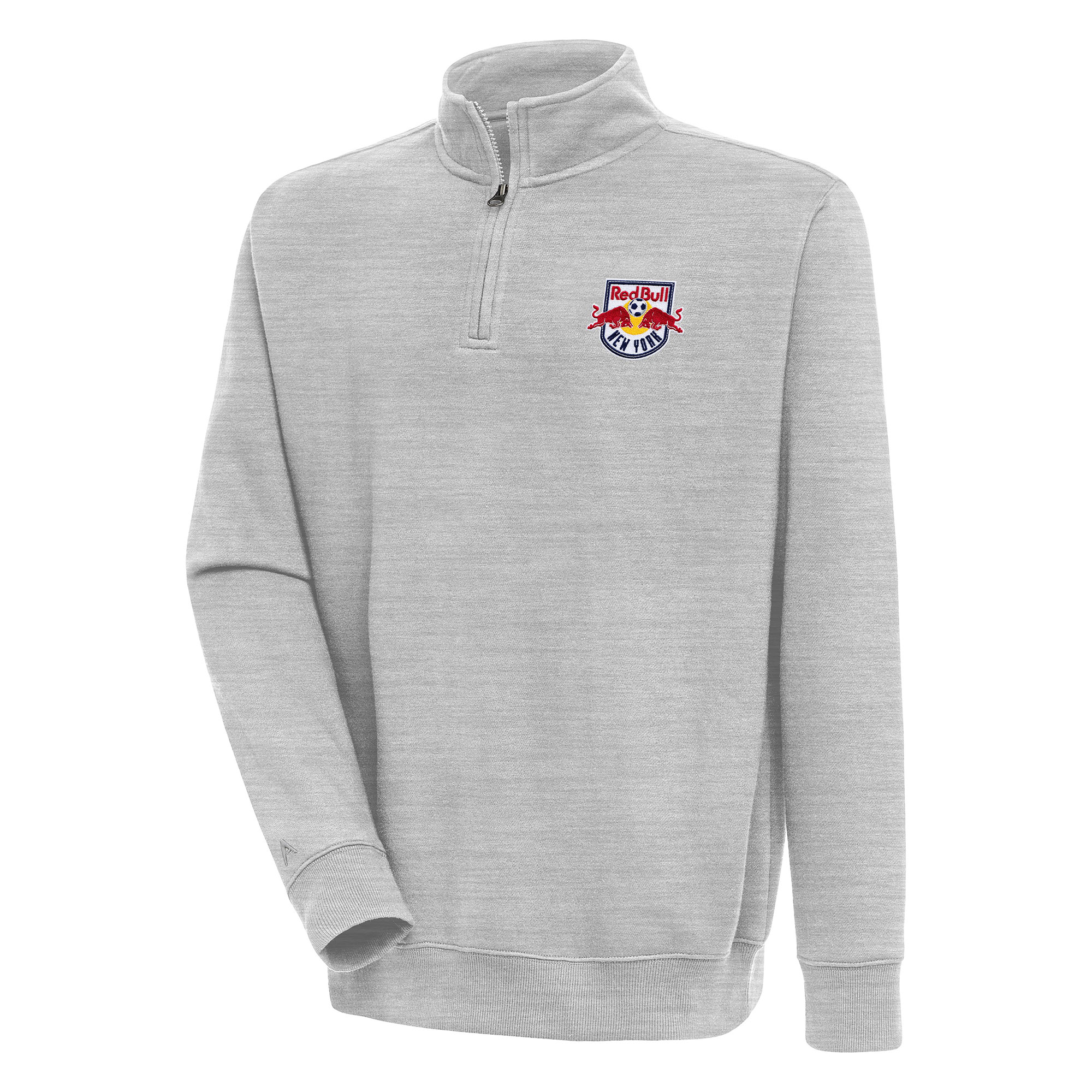 Men’s Antigua Heather Gray New York Red Bulls Victory Quarter-Zip Pullover Top Men’s Antigua Heather Gray New York Red Bulls Victory Quarter-Zip Pullover Top