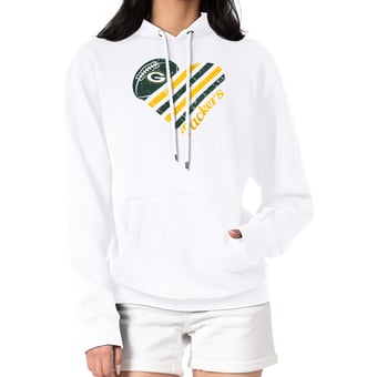 Women's G-III 4Her by Carl Banks  White Green Bay Packers Heart Graphic Fleece Pullover Hoodie