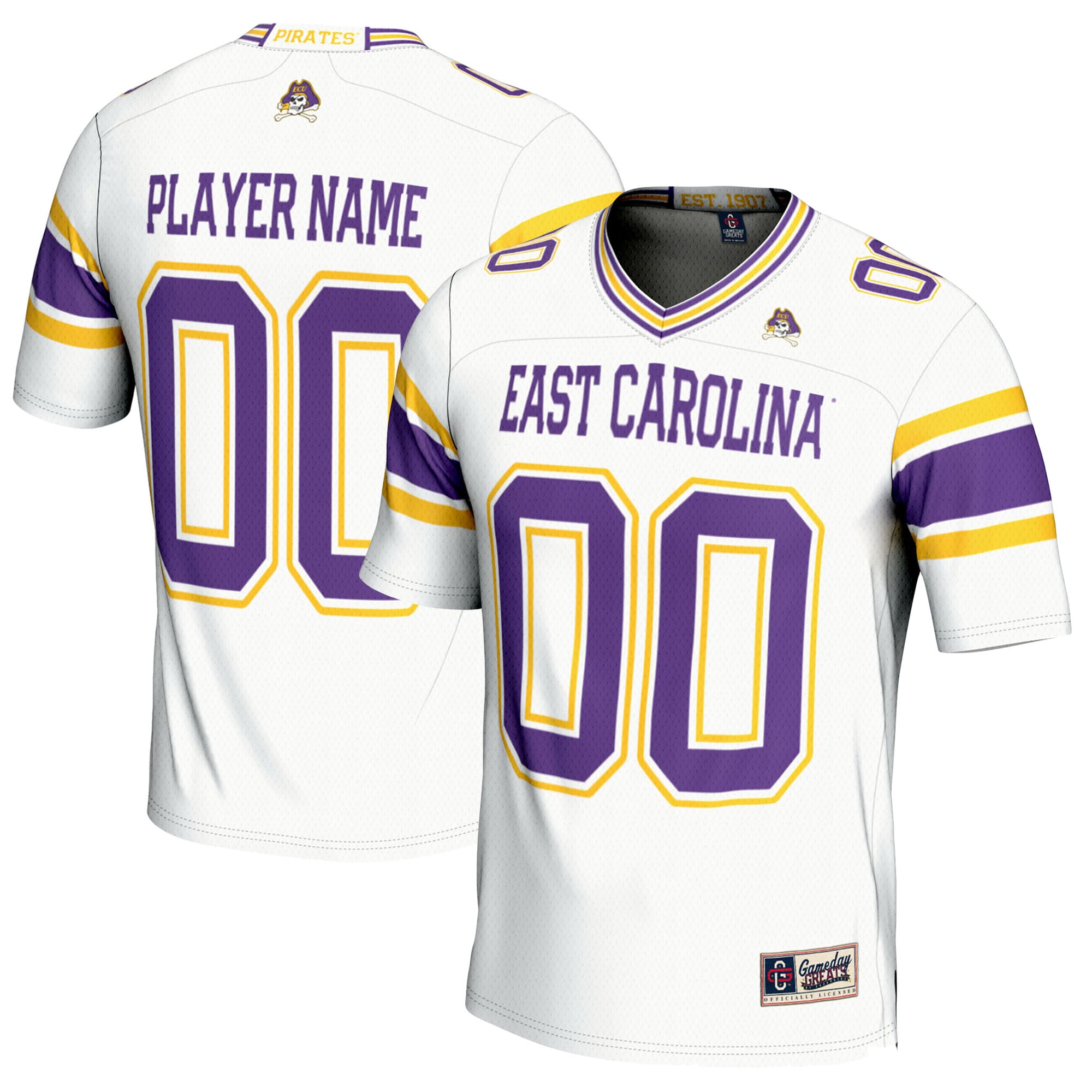 Youth GameDay Greats  White ECU Pirates NIL Pick-A-Player Football Jersey
