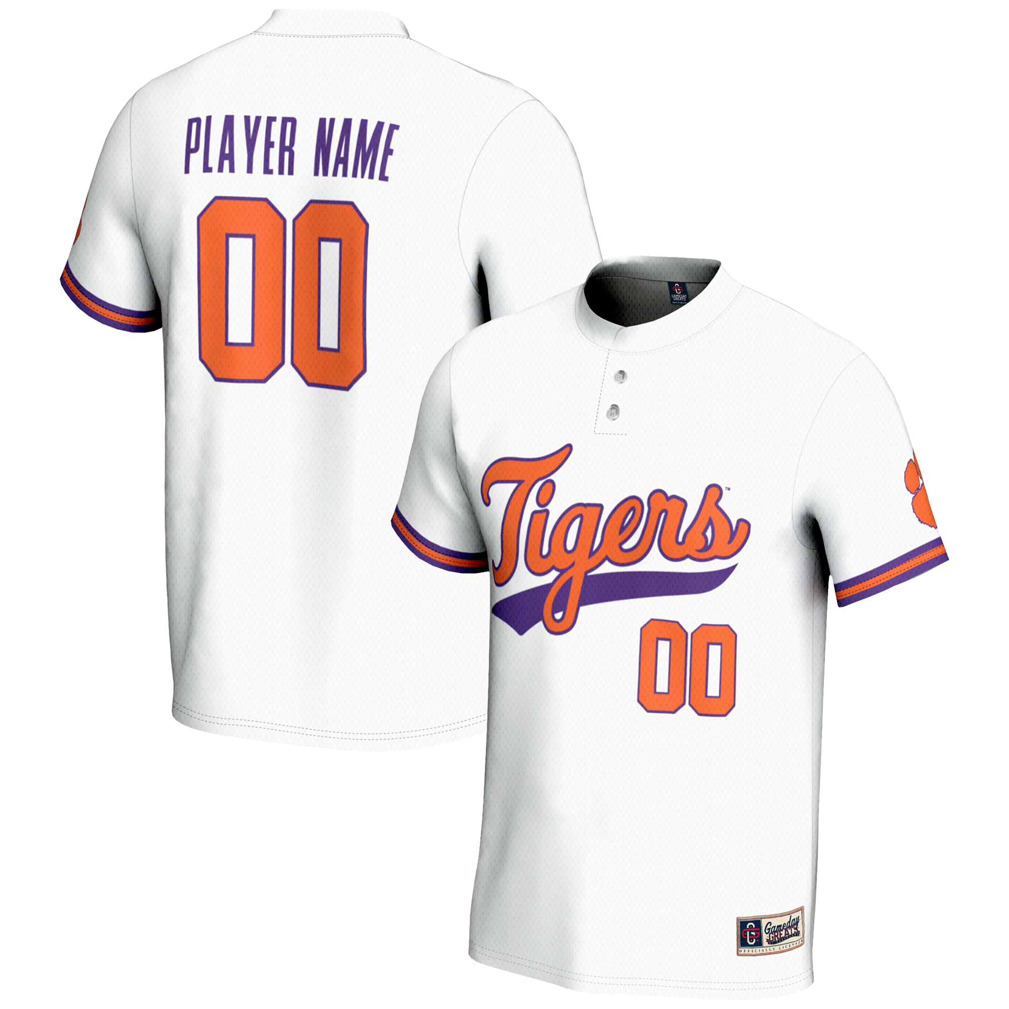 Youth GameDay Greats White Clemson Tigers NIL Pick-A-Player Lightweight Softball Jersey Youth GameDay Greats White Clemson Tigers NIL Pick-A-Player Lightweight Softball Jersey