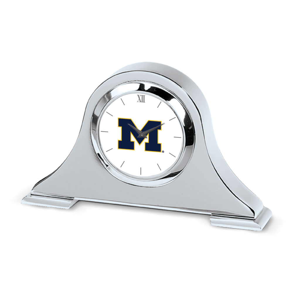 Silver Michigan Wolverines Napoleon Desk Clock