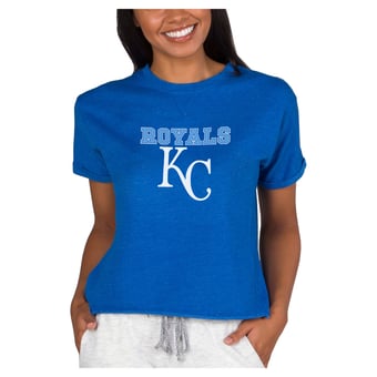 Women's Concepts Sport  Royal Kansas City Royals Tri-Blend Mainstream Terry Short Sleeve Sweatshirt Top