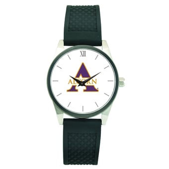 Men's Silver Alcorn State Braves Black Silicone Strap Wristwatch