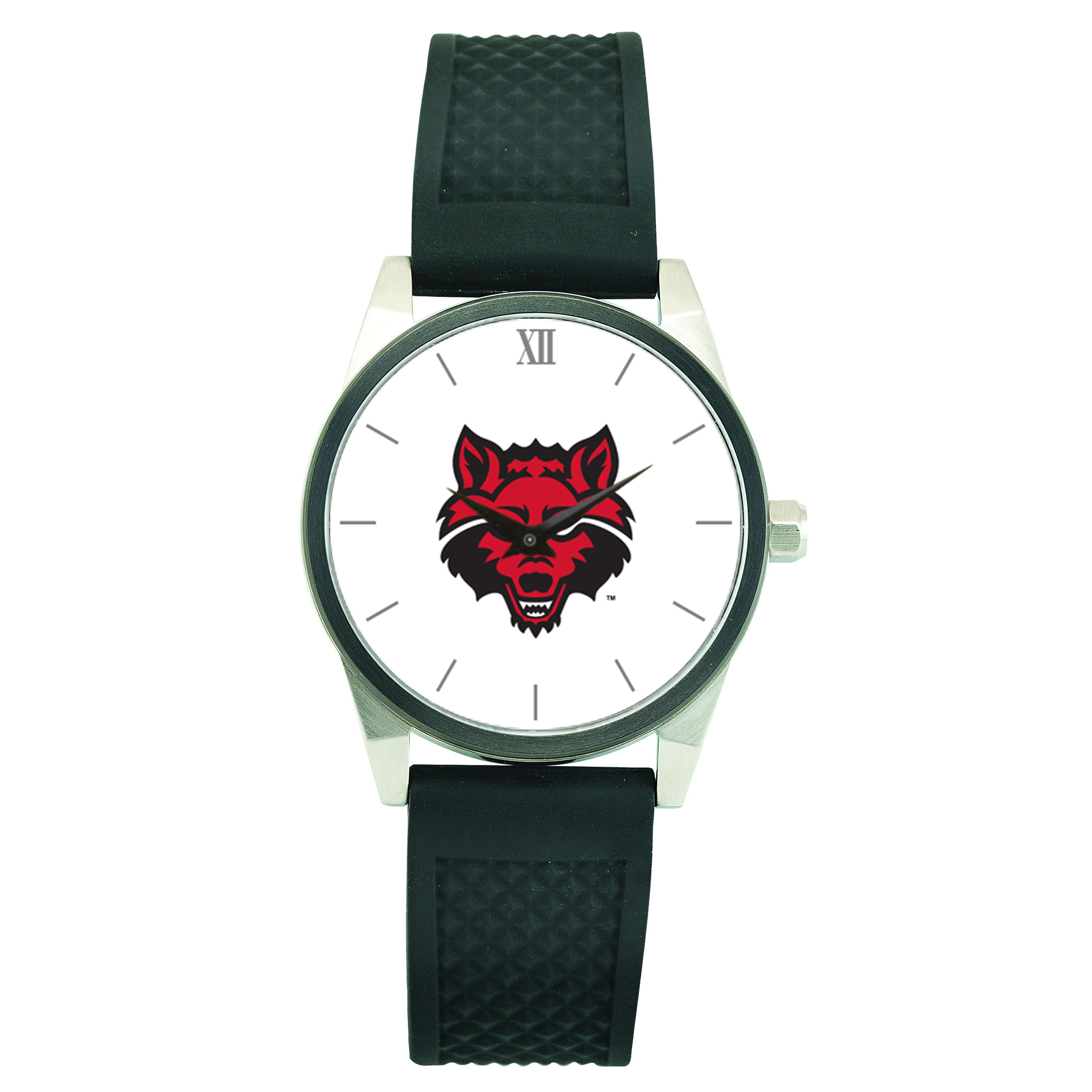 Men's Silver Arkansas State Red Wolves Black Silicone Strap Wristwatch