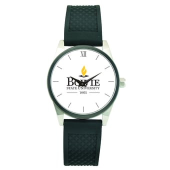 Men's Silver Bowie State Bulldogs Black Silicone Strap Wristwatch