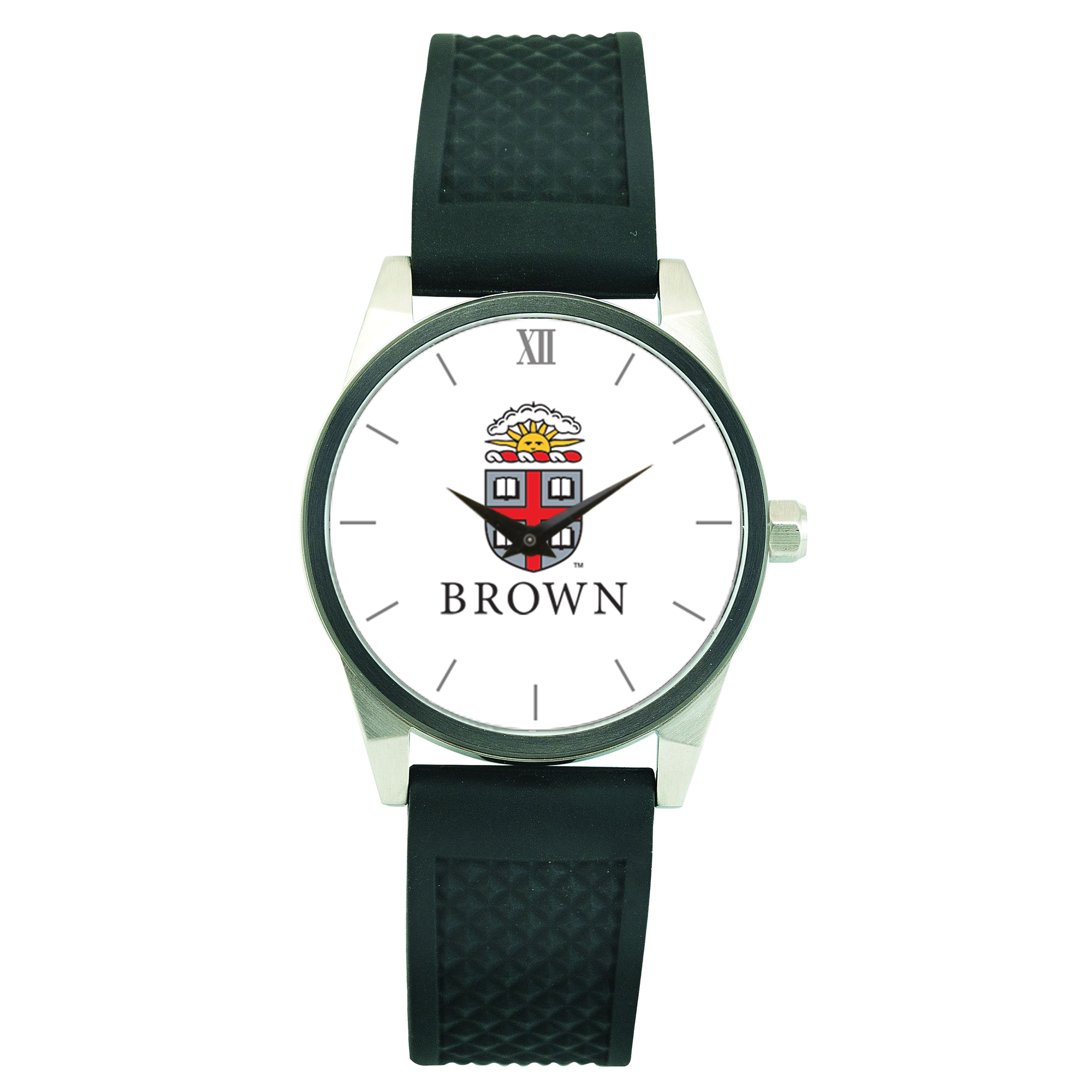 Men's Silver Brown Bears Black Silicone Strap Wristwatch