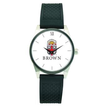 Men's Silver Brown Bears Black Silicone Strap Wristwatch