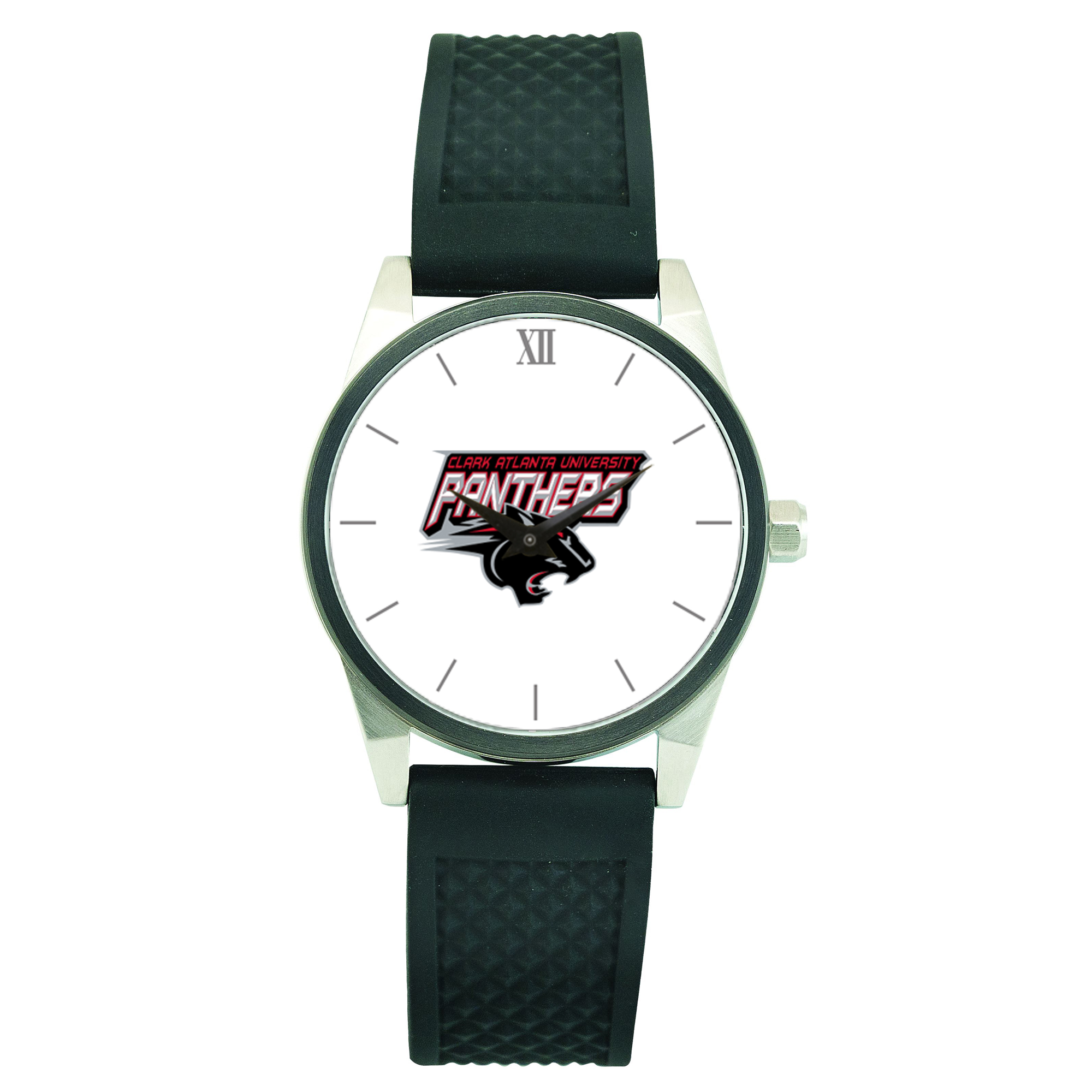 Men's Silver Clark Atlanta University Panthers Black Silicone Strap Wristwatch