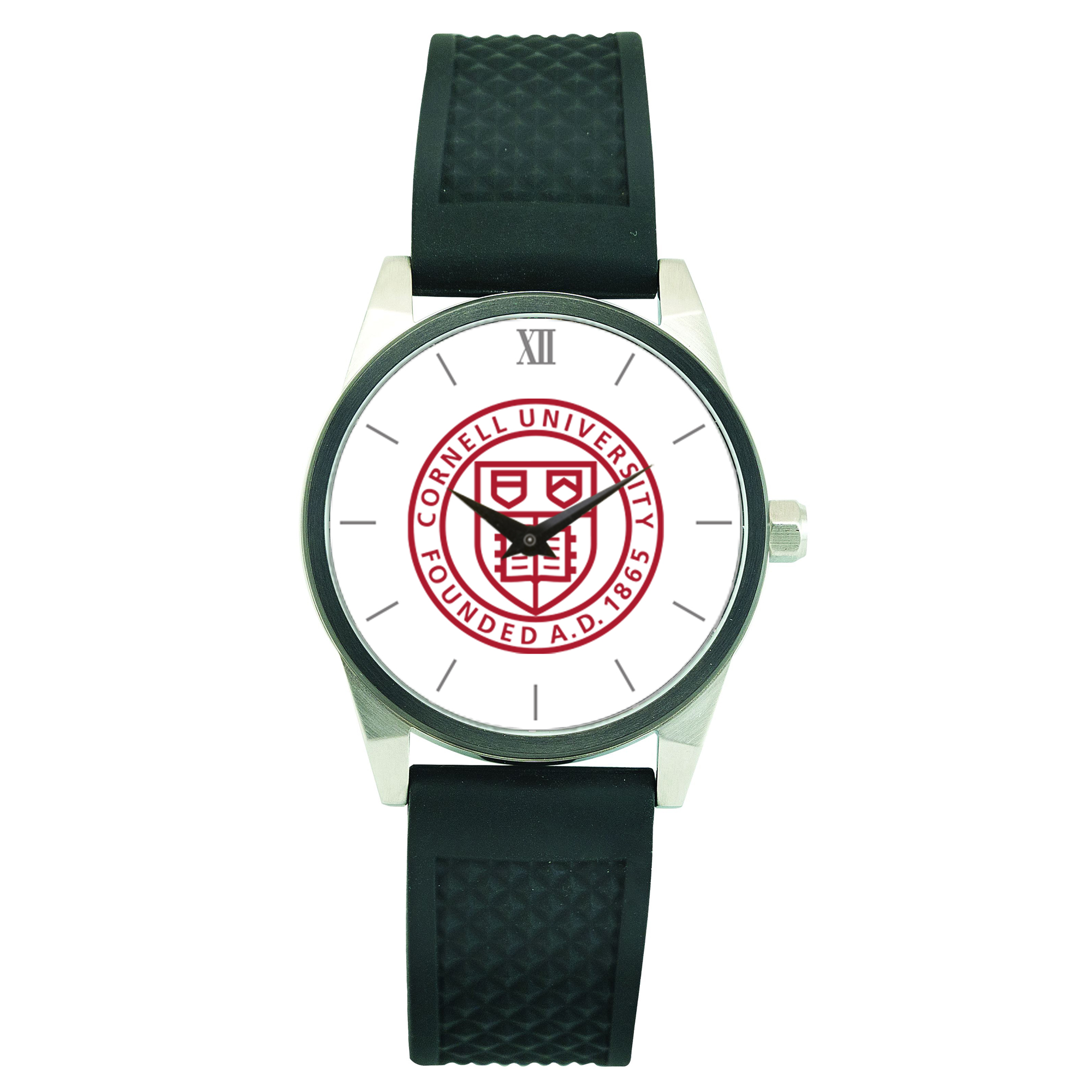 Men's Silver Cornell Big Red Black Silicone Strap Wristwatch