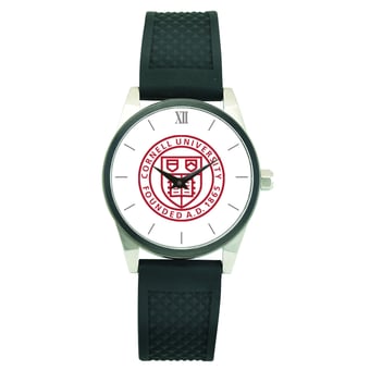 Men's Silver Cornell Big Red Black Silicone Strap Wristwatch
