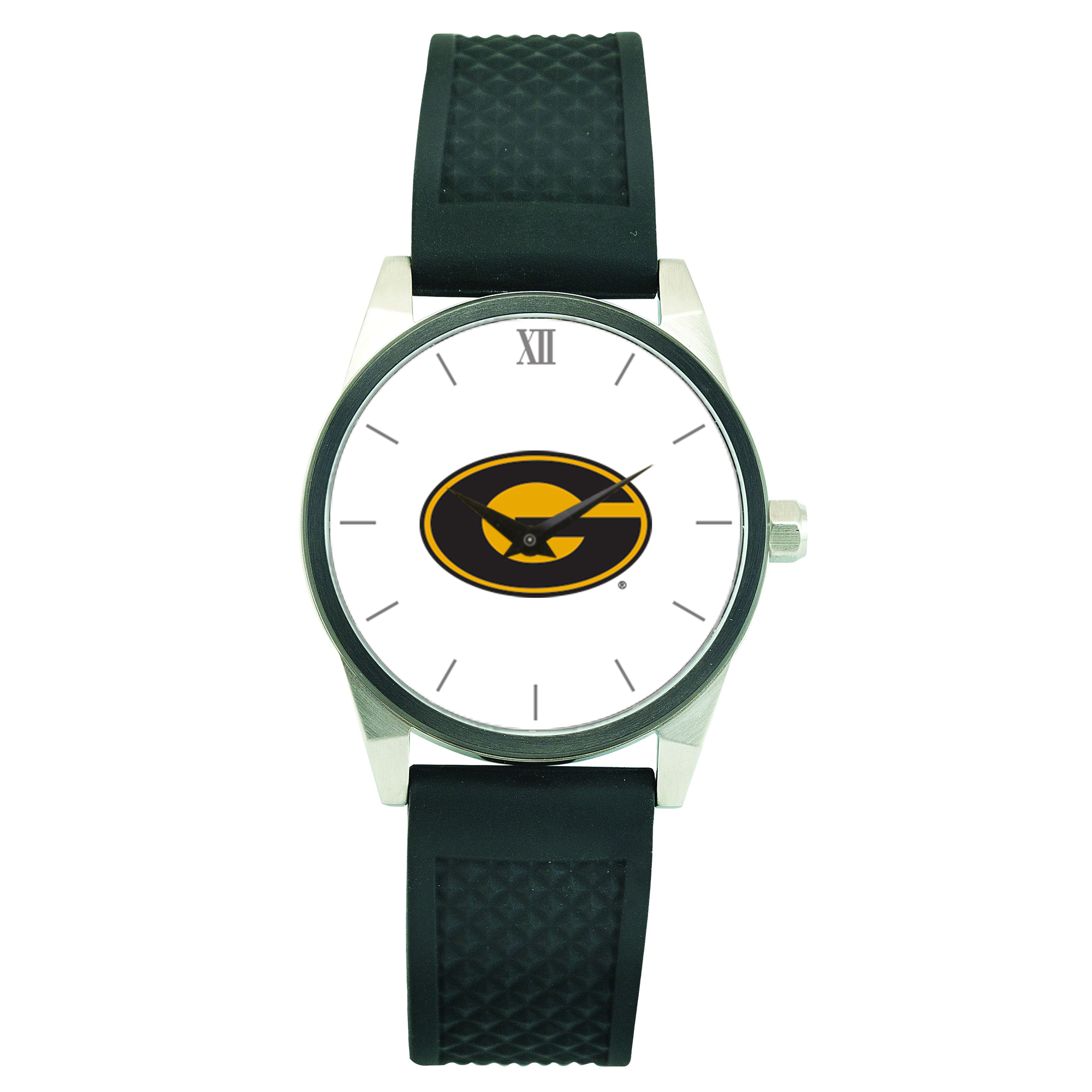 Men's Silver Grambling Tigers Black Silicone Strap Wristwatch