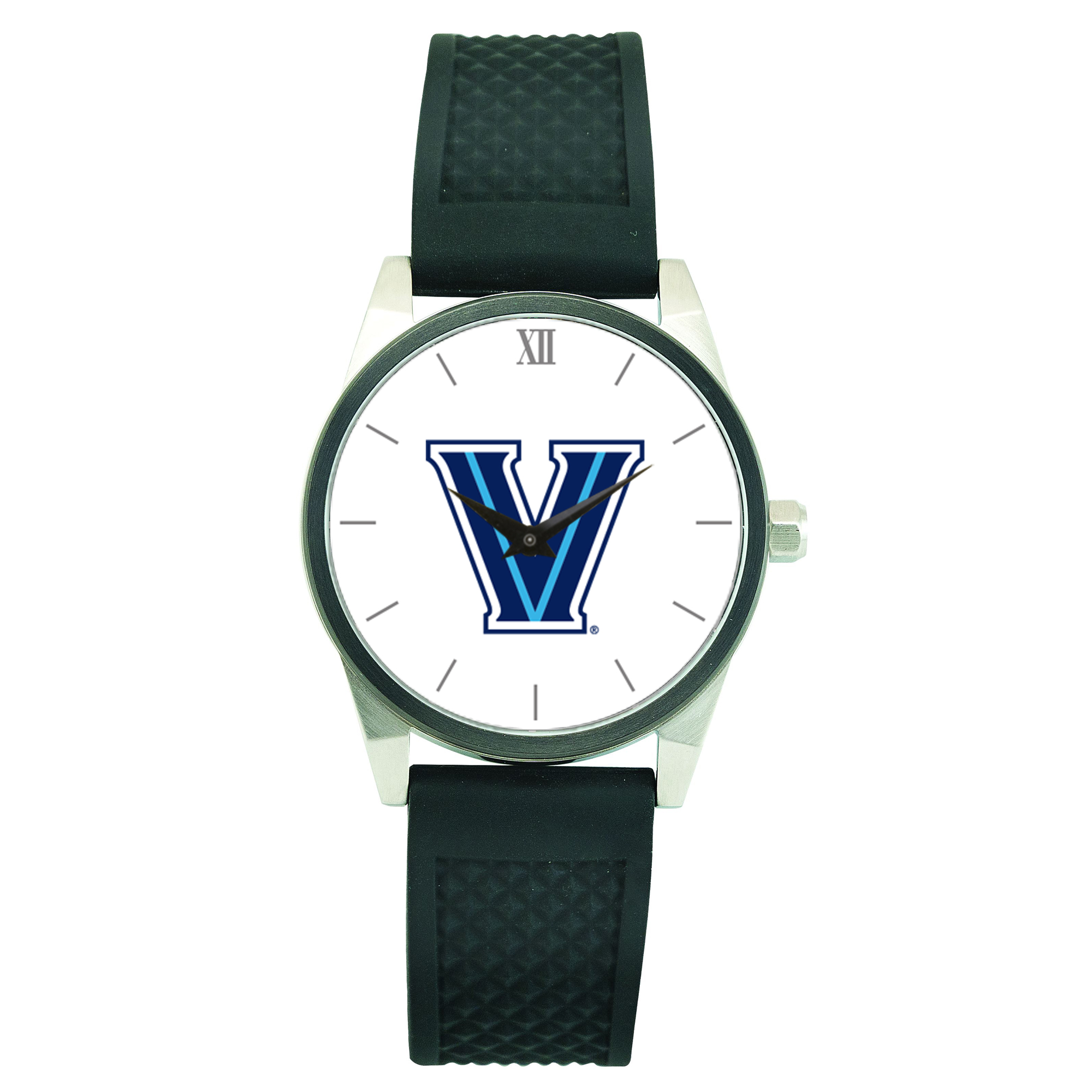 Men's Silver Villanova Wildcats Black Silicone Strap Wristwatch