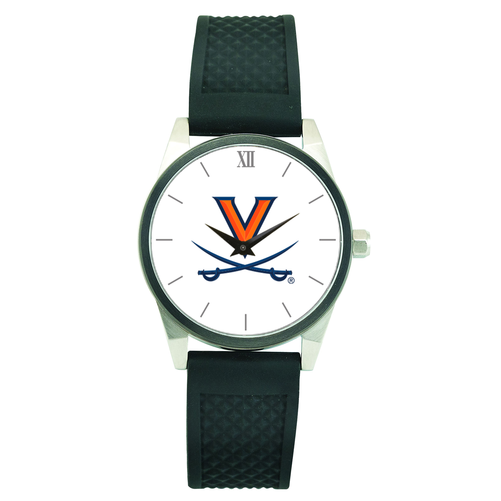 Men's Silver Virginia Cavaliers Black Silicone Strap Wristwatch