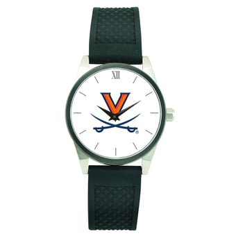 Men's Silver Virginia Cavaliers Black Silicone Strap Wristwatch