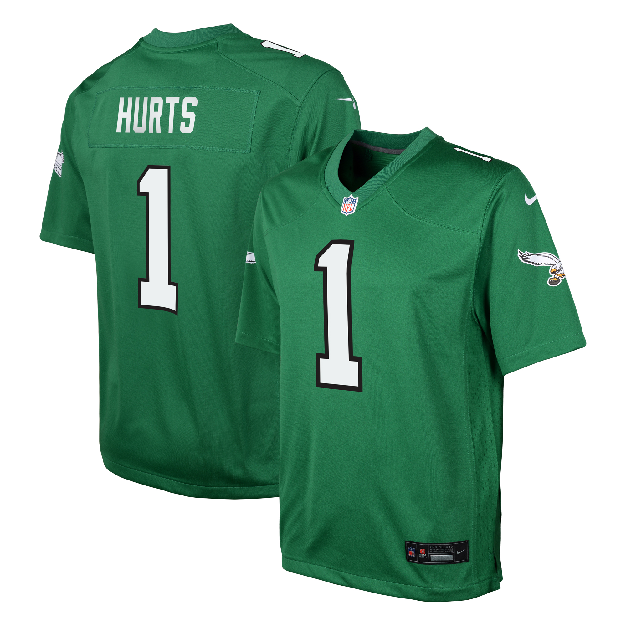 Camiseta Nike Game de la 3ª equipación del Philadelphia Eagles - Verde Kelly - Jalen Hurts - Jovenes