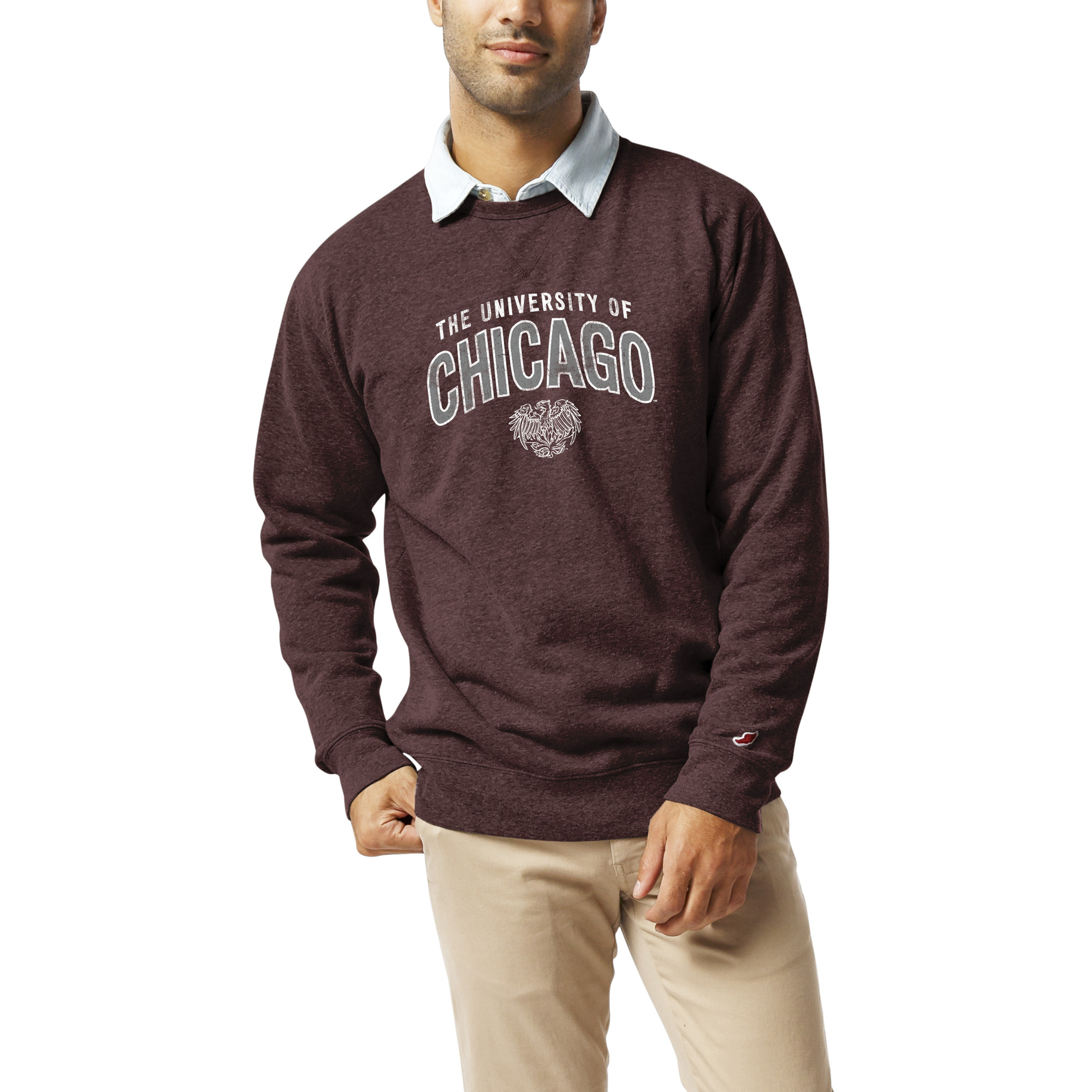 Men's League Collegiate Wear  Heather Maroon UChicago Maroons  Heritage Tri-Blend Pullover Sweatshirt