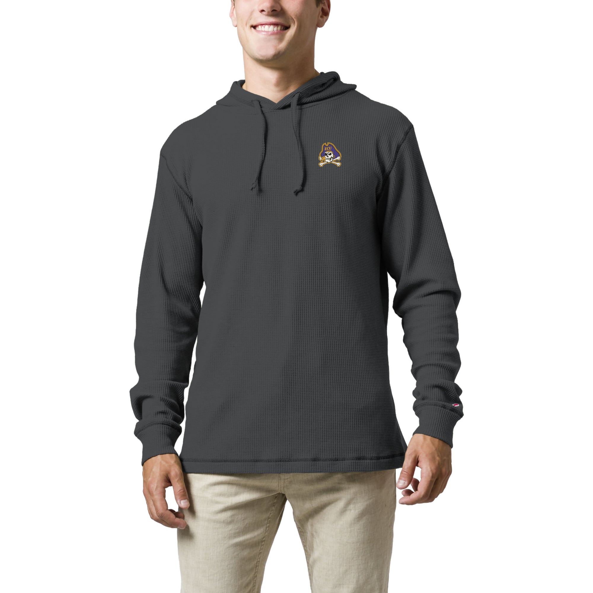 Men's League Collegiate Wear  Charcoal ECU Pirates  Waffle Knit Pullover Hoodie