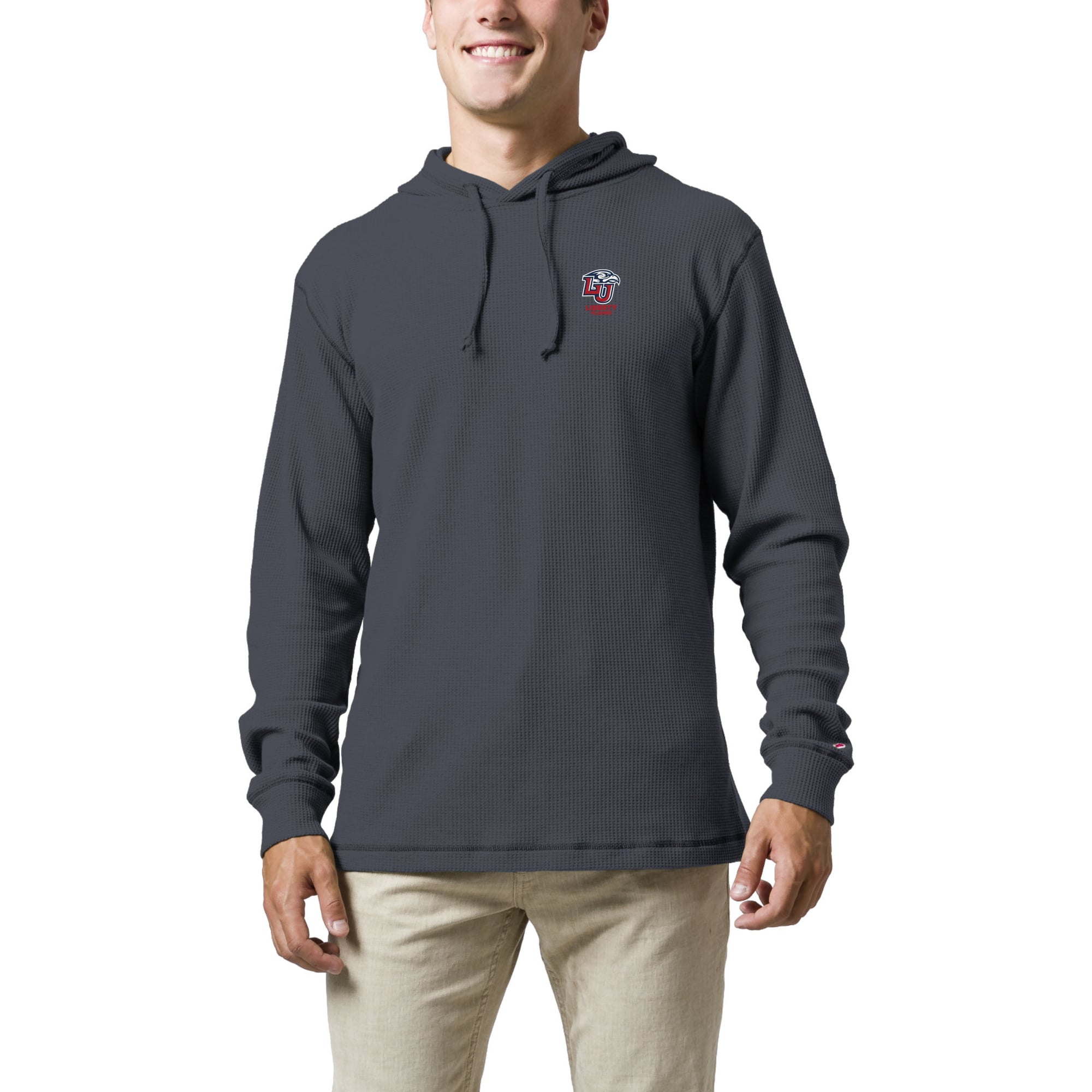 Men's League Collegiate Wear  Navy Liberty Flames  Waffle Knit Pullover Hoodie