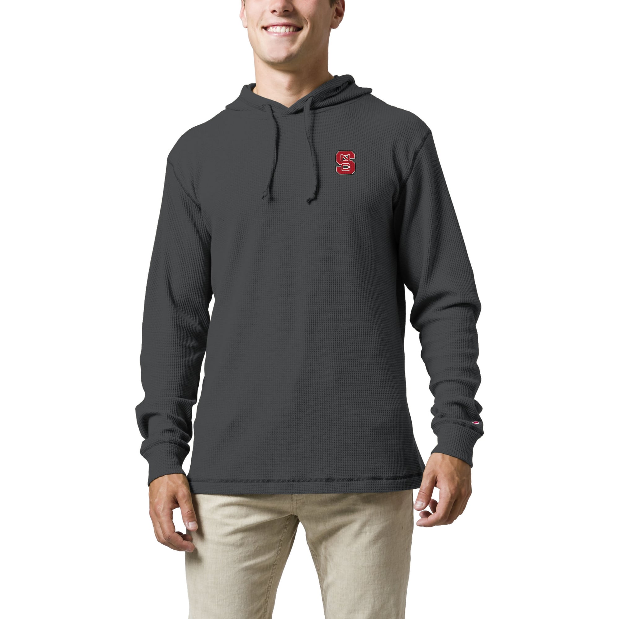 Men's League Collegiate Wear  Charcoal NC State Wolfpack  Waffle Knit Pullover Hoodie