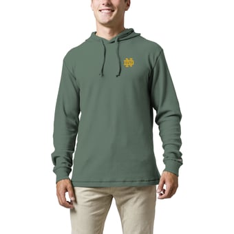 Men's League Collegiate Wear Green Notre Dame Fighting Irish Waffle Knit Pullover Hoodie
