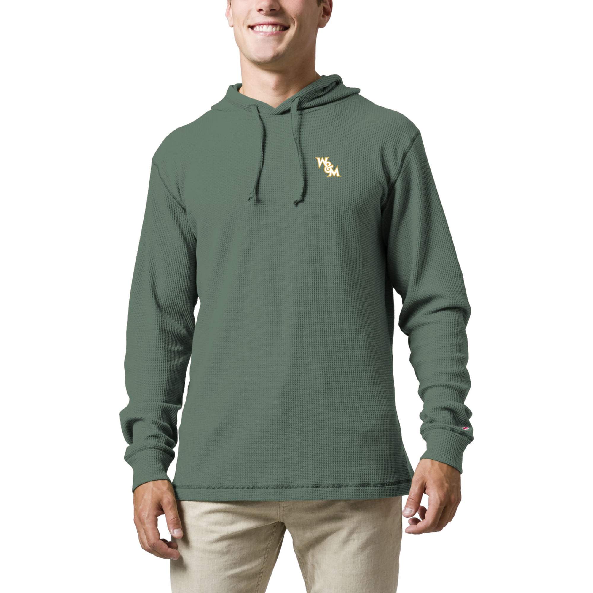 Men's League Collegiate Wear Green William & Mary Tribe Waffle Knit Pullover Hoodie