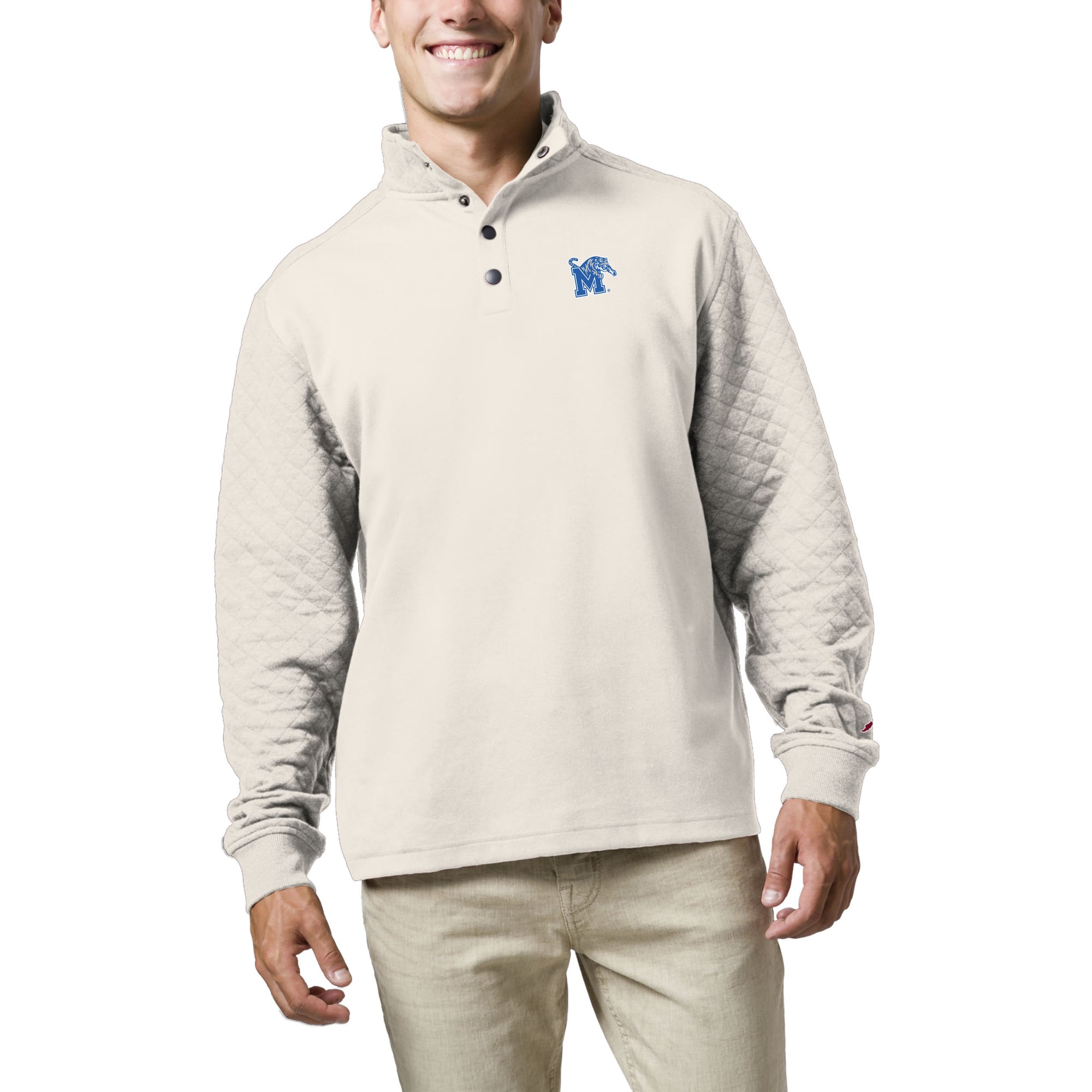 Men's League Collegiate Wear  Cream Memphis Tigers  Fleece Quarter Snap Up Pullover Sweatshirt