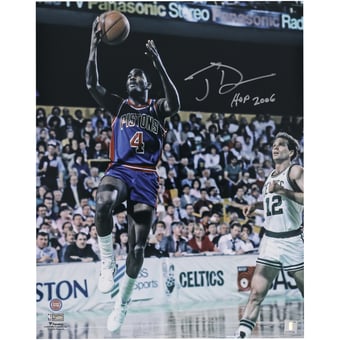 Joe Dumars Detroit Pistons Autographed 16" x 20" Layup vs. Boston Celtics Photograph with "HOF 2006" Inscription