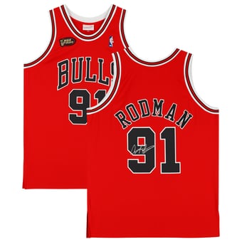 Dennis Rodman Chicago Bulls Autographed Red Mitchell & Ness 1997-98 Authentic Jersey with NBA Finals Patch