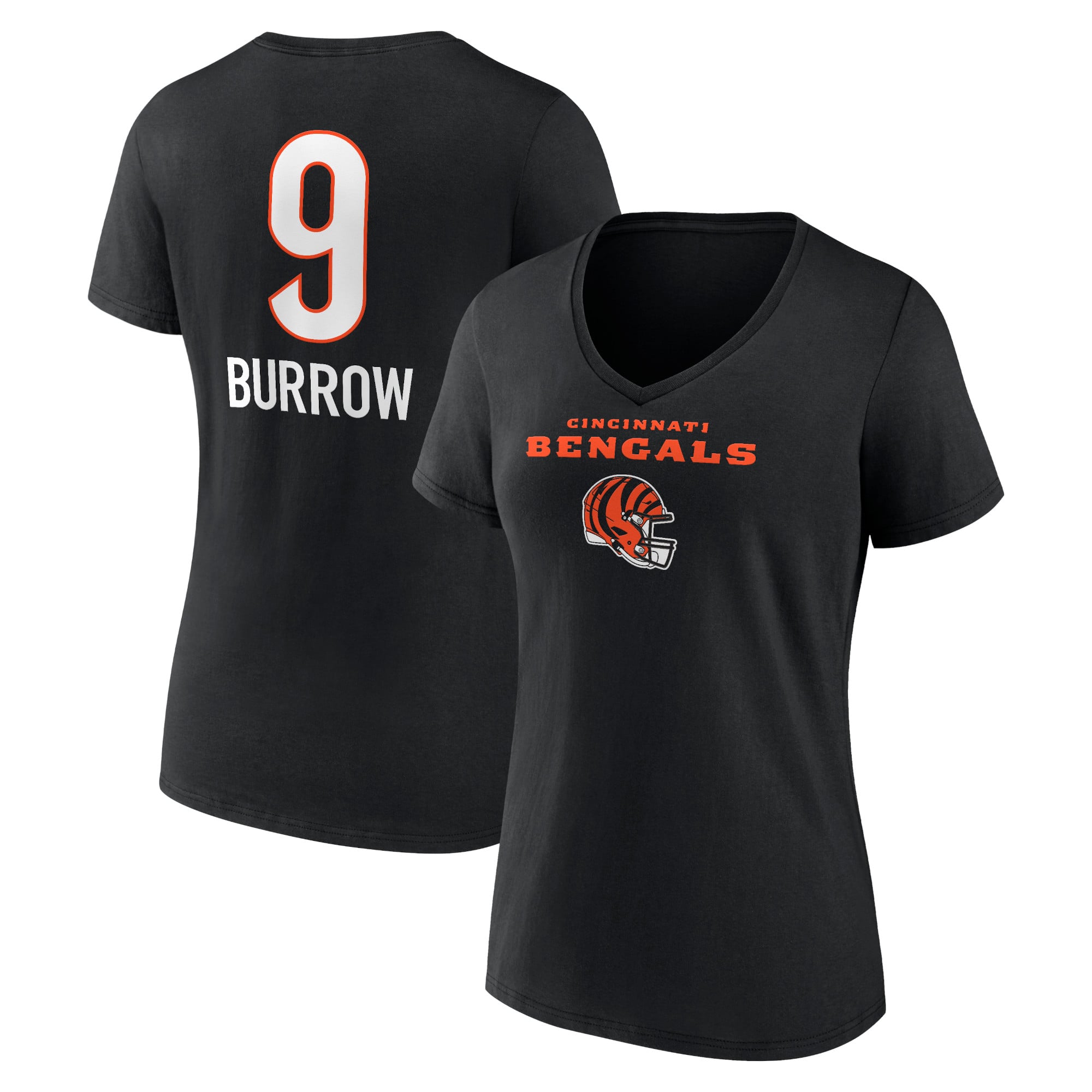 Women's Joe Burrow Cincinnati Bengals Black Team Wordmark Name & Number V-Neck T-Shirt