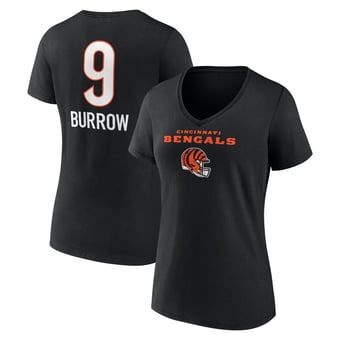 Women's Joe Burrow Cincinnati Bengals Black Team Wordmark Name & Number V-Neck T-Shirt