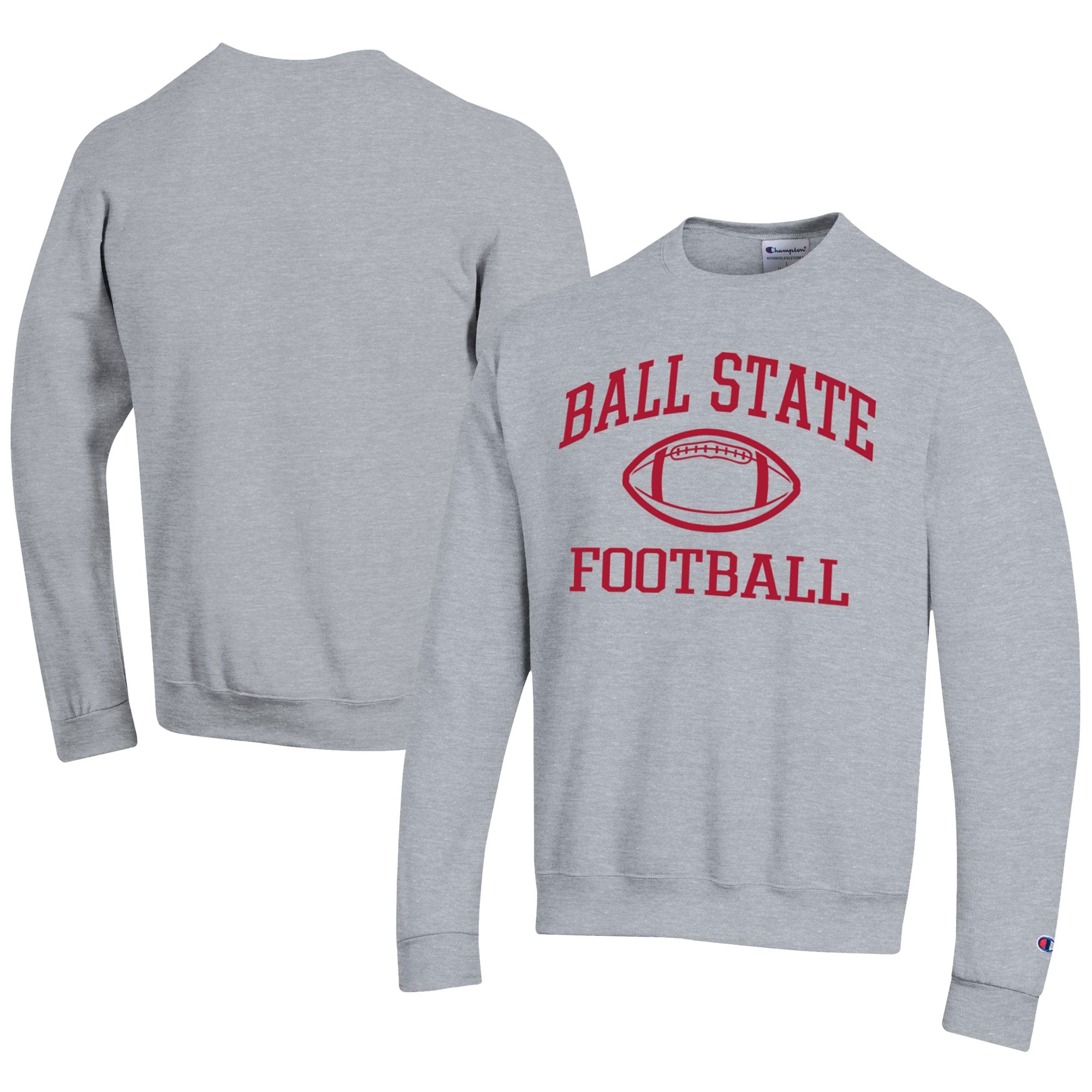 Men's Champion  Gray Ball State Cardinals Football Powerblend Pullover Sweatshirt