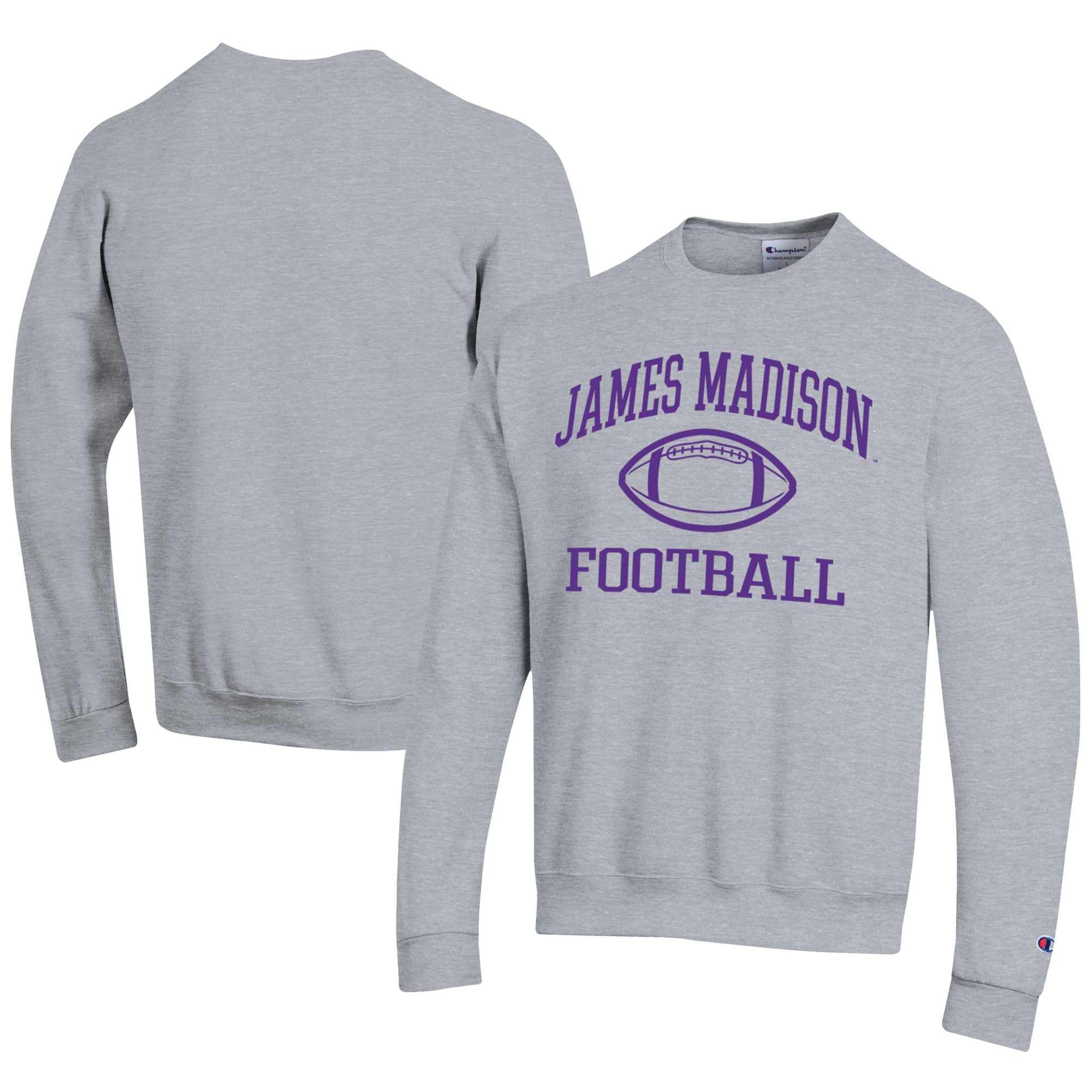 Men's Champion  Gray James Madison Dukes Football Powerblend Pullover Sweatshirt