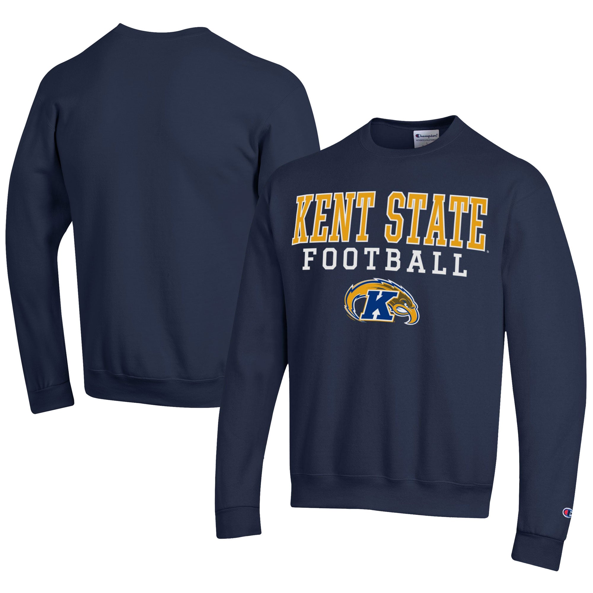 Men's Champion  Navy Kent State Golden Flashes Football Powerblend Pullover Sweatshirt